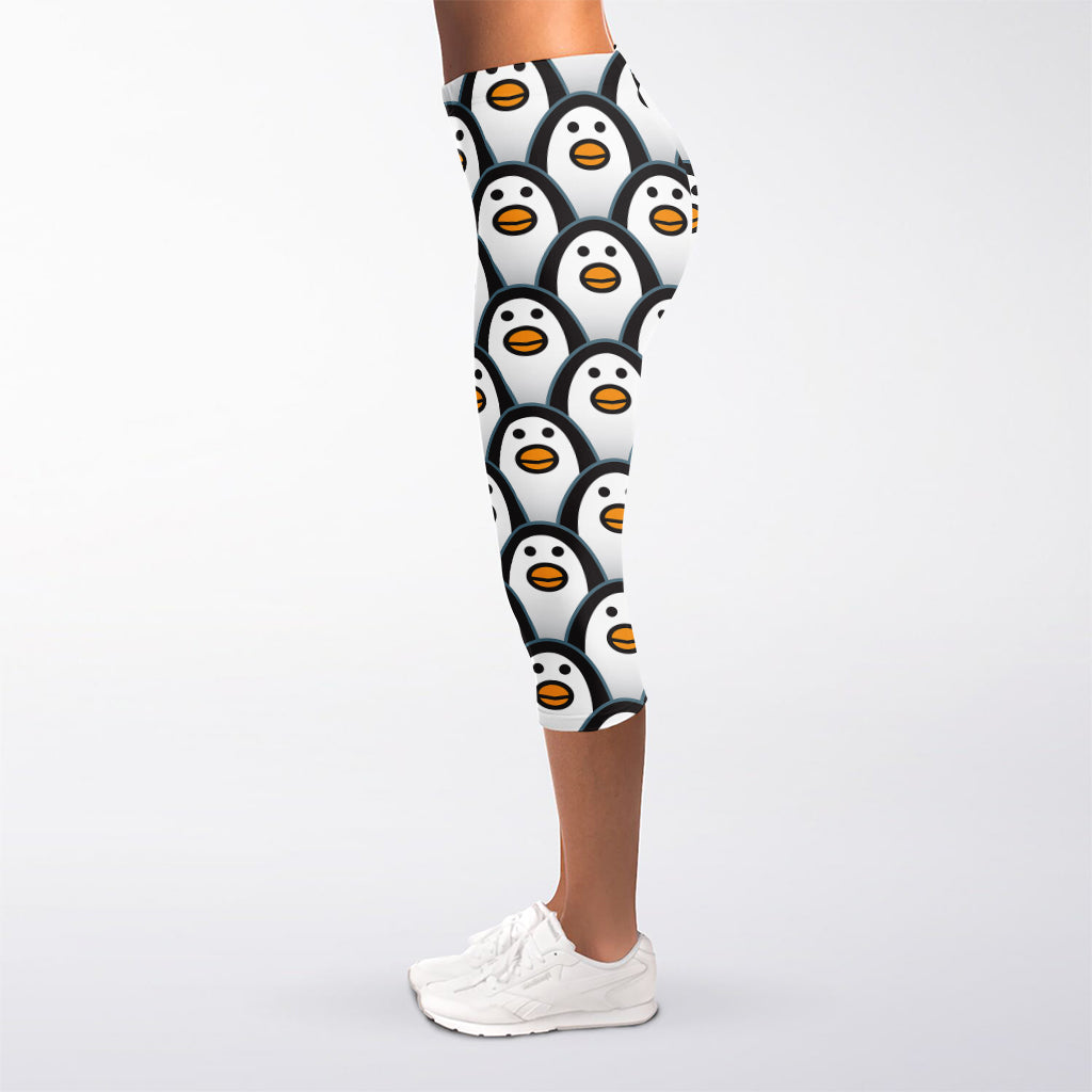 Cute Penguin Face Pattern Print Women's Capri Leggings