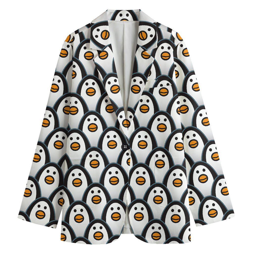 Cute Penguin Face Pattern Print Women's Cotton Blazer