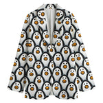 Cute Penguin Face Pattern Print Women's Cotton Blazer