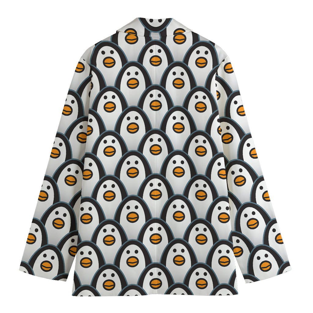 Cute Penguin Face Pattern Print Women's Cotton Blazer
