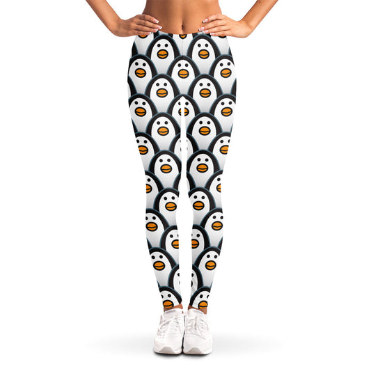Cute Penguin Face Pattern Print Women's Leggings