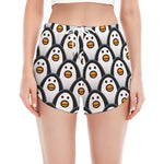 Cute Penguin Face Pattern Print Women's Split Running Shorts