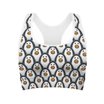 Cute Penguin Face Pattern Print Women's Sports Bra