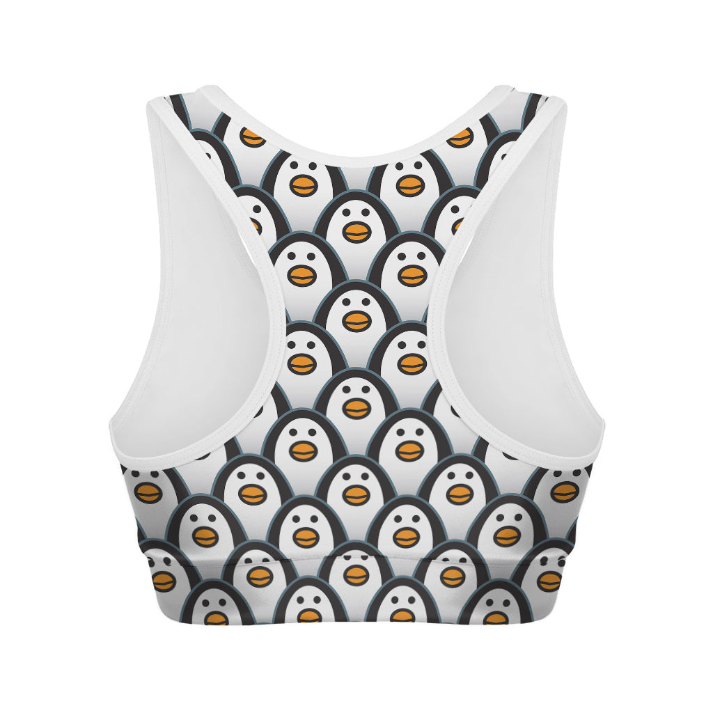 Cute Penguin Face Pattern Print Women's Sports Bra