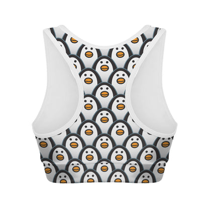 Cute Penguin Face Pattern Print Women's Sports Bra