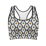 Cute Penguin Face Pattern Print Women's Sports Bra