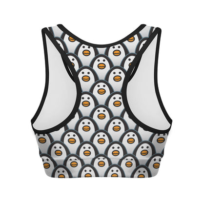 Cute Penguin Face Pattern Print Women's Sports Bra