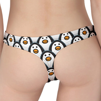 Cute Penguin Face Pattern Print Women's Thong