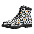 Cute Penguin Face Pattern Print Padded Collar Lace Up Boots