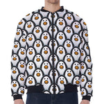 Cute Penguin Face Pattern Print Zip Sleeve Bomber Jacket