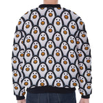 Cute Penguin Face Pattern Print Zip Sleeve Bomber Jacket