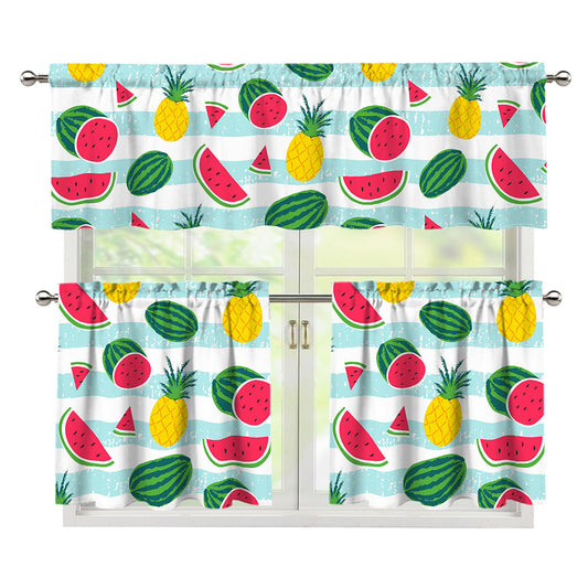 Cute Pineapple Watermelon Pattern Print 3 Piece Kitchen Curtains