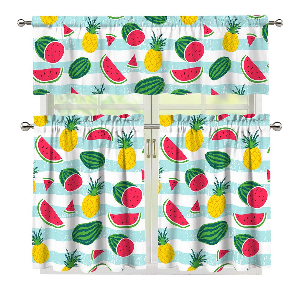 Cute Pineapple Watermelon Pattern Print 3 Piece Kitchen Curtains