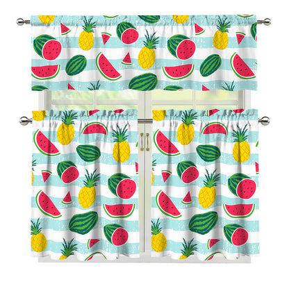 Cute Pineapple Watermelon Pattern Print 3 Piece Kitchen Curtains