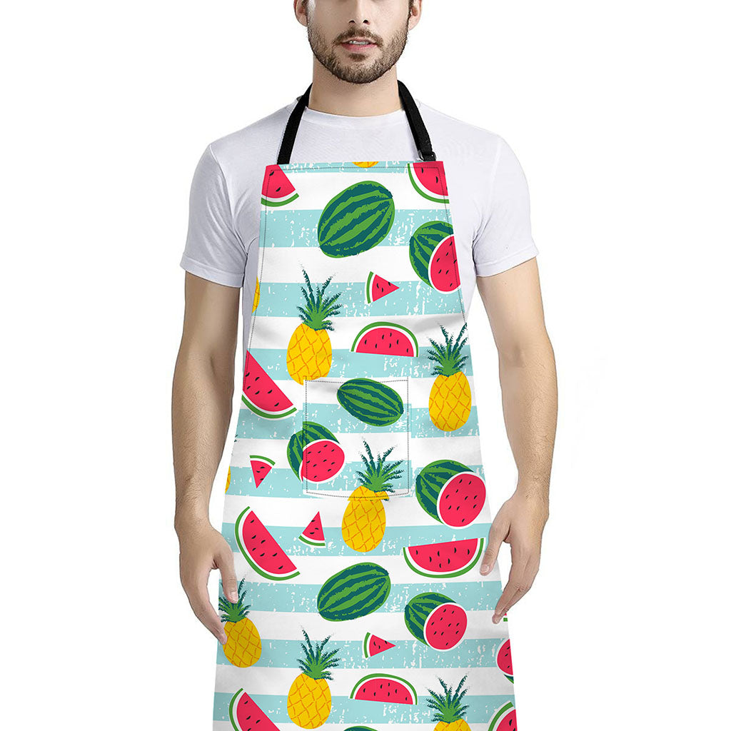 Cute Pineapple Watermelon Pattern Print Bib Apron With Pocket