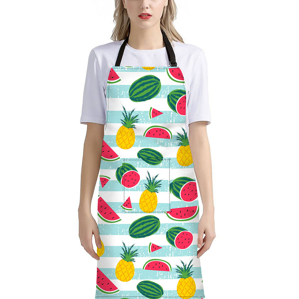 Cute Pineapple Watermelon Pattern Print Bib Apron With Pocket