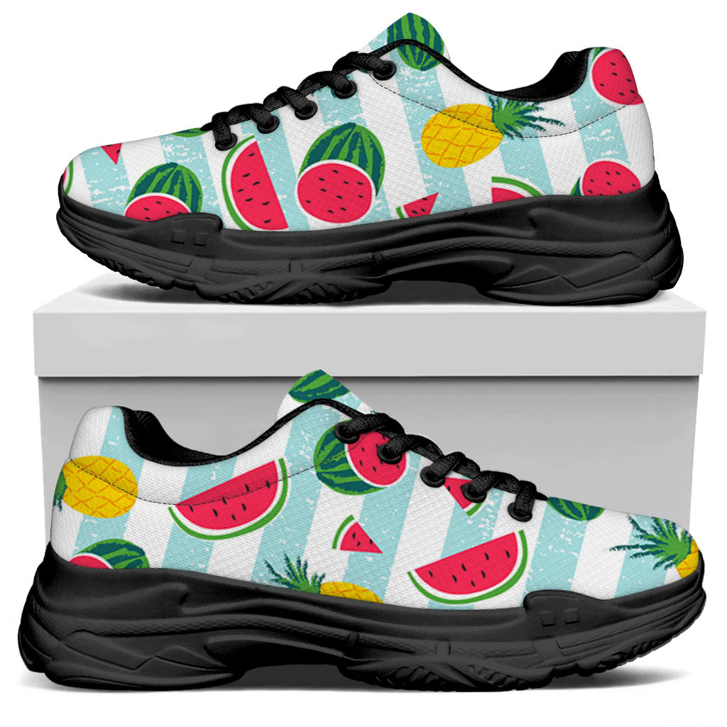 Cute Pineapple Watermelon Pattern Print Black Chunky Shoes