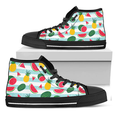 Cute Pineapple Watermelon Pattern Print Black High Top Sneakers