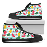 Cute Pineapple Watermelon Pattern Print Black High Top Sneakers