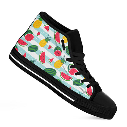 Cute Pineapple Watermelon Pattern Print Black High Top Sneakers
