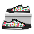 Cute Pineapple Watermelon Pattern Print Black Low Top Sneakers