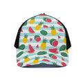 Cute Pineapple Watermelon Pattern Print Black Mesh Trucker Hat