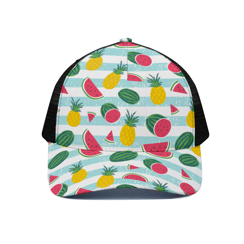 Cute Pineapple Watermelon Pattern Print Black Mesh Trucker Cap