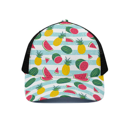 Cute Pineapple Watermelon Pattern Print Black Mesh Trucker Cap
