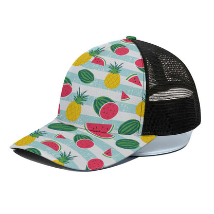 Cute Pineapple Watermelon Pattern Print Black Mesh Trucker Cap