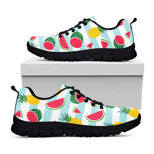 Cute Pineapple Watermelon Pattern Print Black Running Shoes