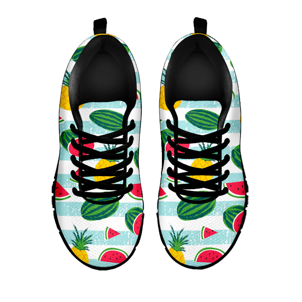 Cute Pineapple Watermelon Pattern Print Black Running Shoes