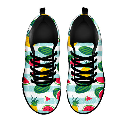 Cute Pineapple Watermelon Pattern Print Black Running Shoes