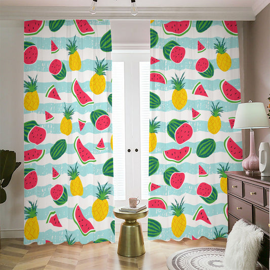 Cute Pineapple Watermelon Pattern Print Blackout Pencil Pleat Curtains