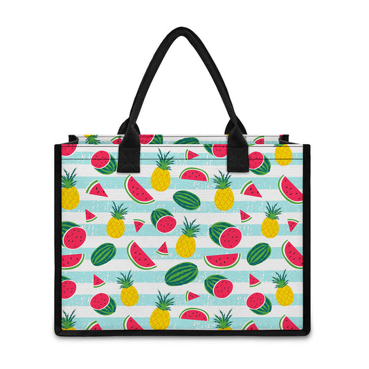 Cute Pineapple Watermelon Pattern Print Canvas Tote Bag