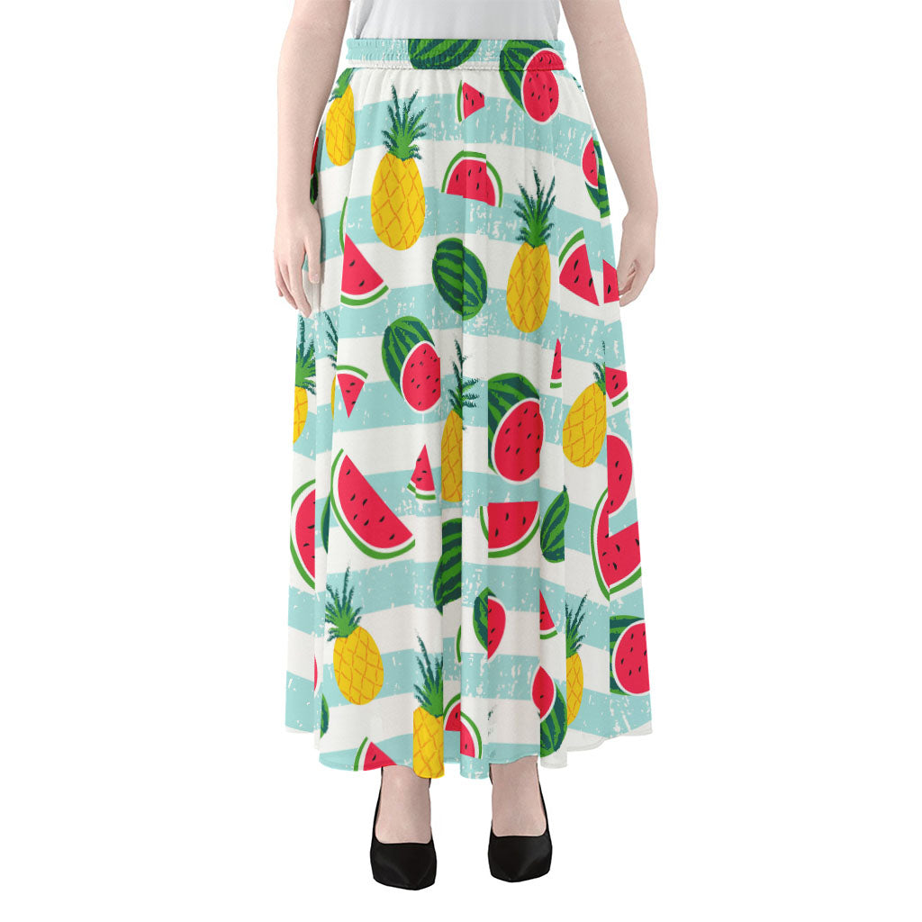 Cute Pineapple Watermelon Pattern Print Chiffon Maxi Skirt