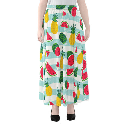 Cute Pineapple Watermelon Pattern Print Chiffon Maxi Skirt