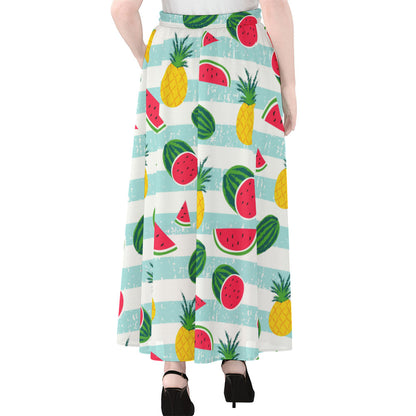 Cute Pineapple Watermelon Pattern Print Chiffon Maxi Skirt