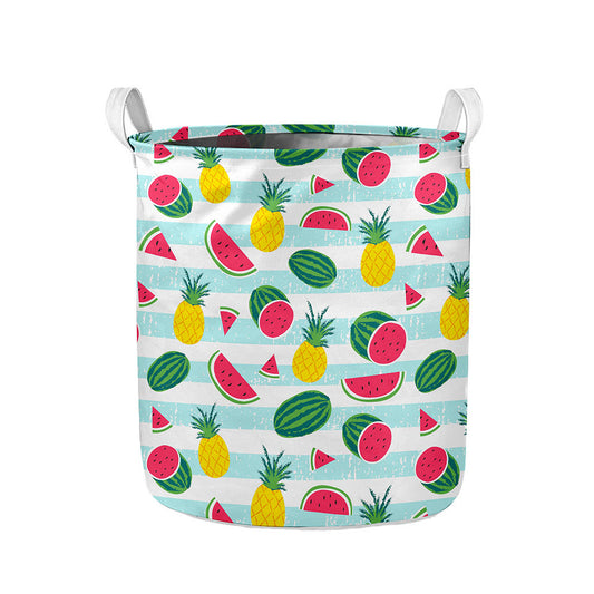 Cute Pineapple Watermelon Pattern Print Collapsible Laundry Basket