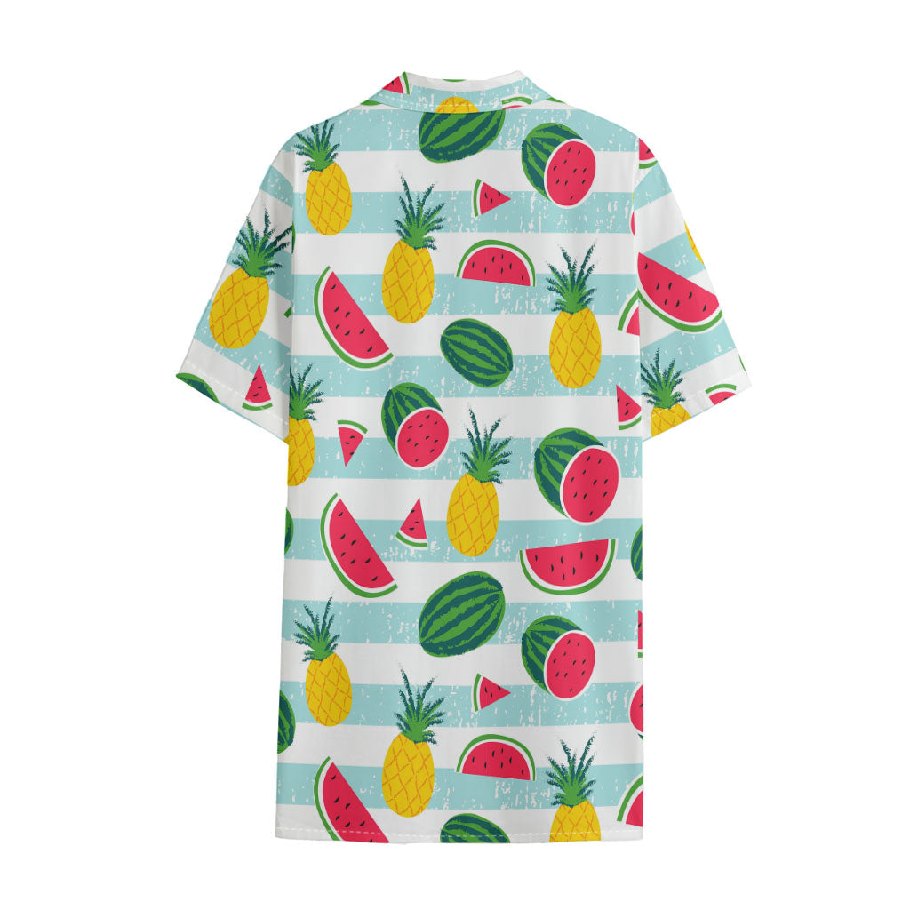 Cute Pineapple Watermelon Pattern Print Cotton Hawaiian Shirt