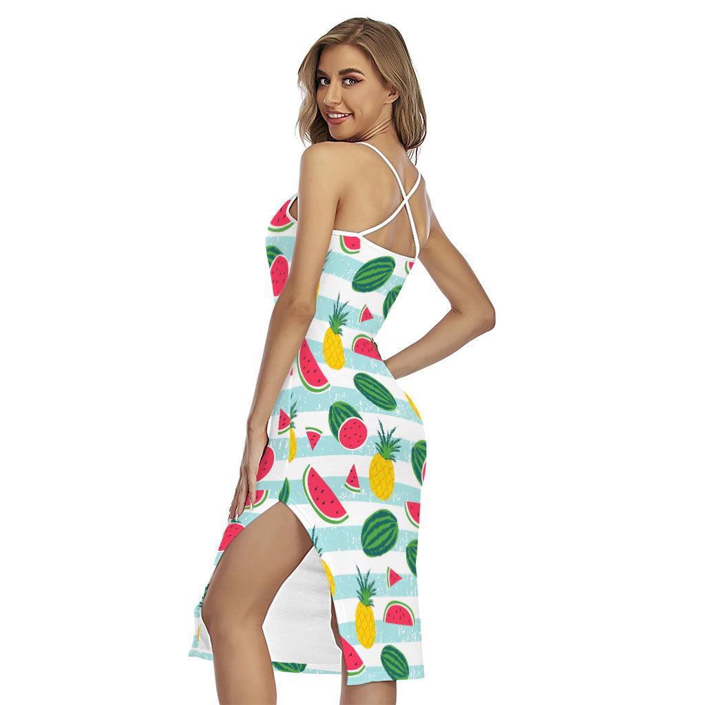 Cute Pineapple Watermelon Pattern Print Cross Back Cami Dress