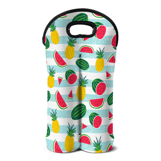 Cute Pineapple Watermelon Pattern Print Double Neoprene Wine Tote