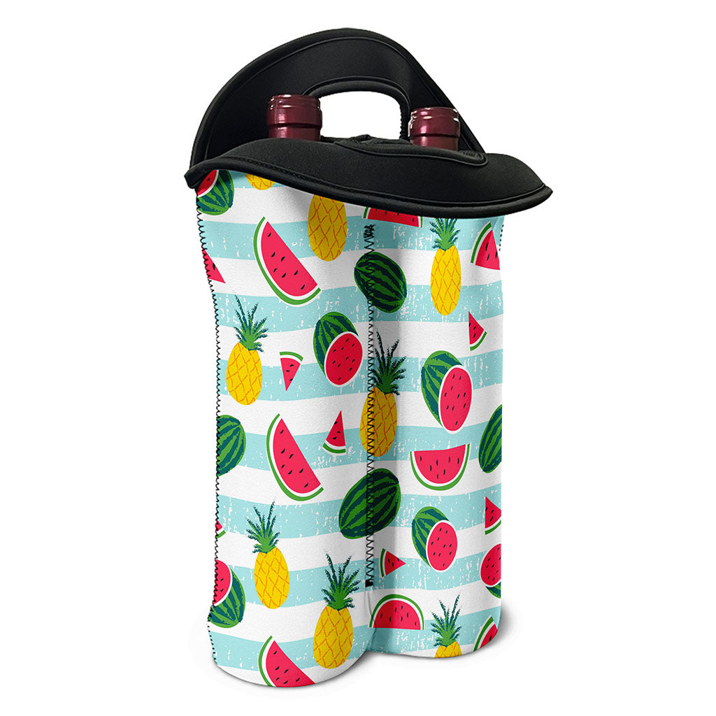 Cute Pineapple Watermelon Pattern Print Double Neoprene Wine Tote