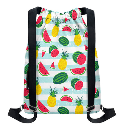 Cute Pineapple Watermelon Pattern Print Drawstring Backpack
