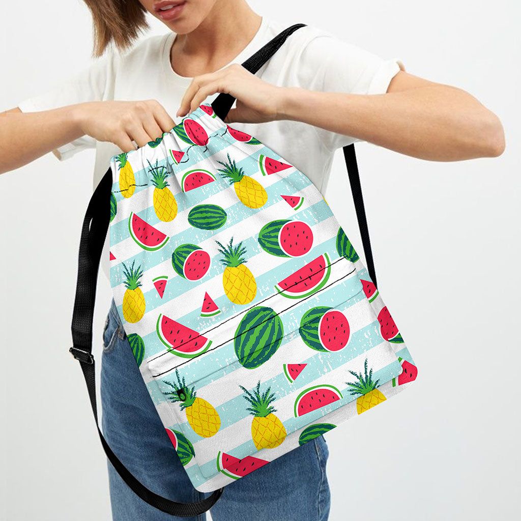 Cute Pineapple Watermelon Pattern Print Drawstring Backpack