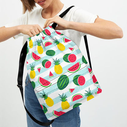Cute Pineapple Watermelon Pattern Print Drawstring Backpack