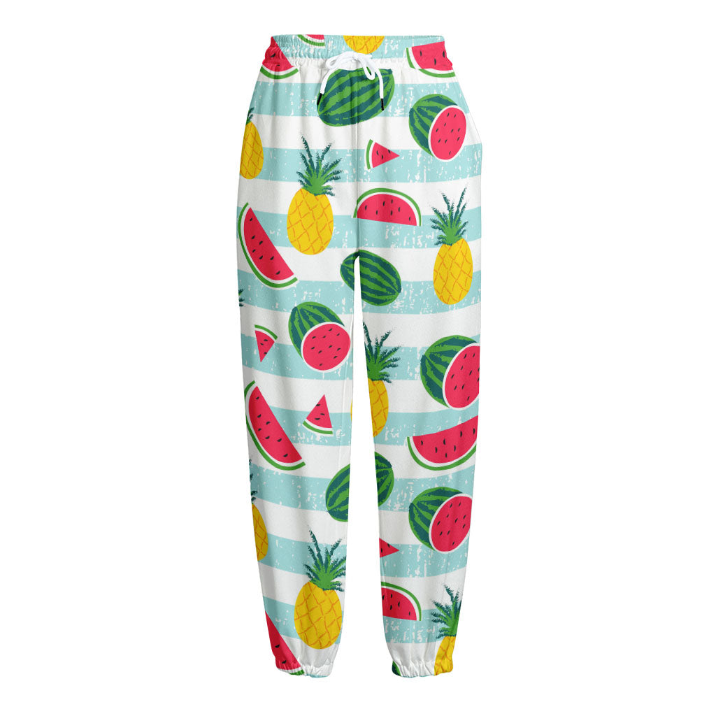 Cute Pineapple Watermelon Pattern Print Fleece Lined Knit Pants