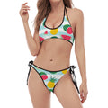 Cute Pineapple Watermelon Pattern Print Halter Scoop Tie Side Bikini