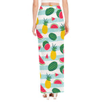 Cute Pineapple Watermelon Pattern Print High Slit Maxi Skirt