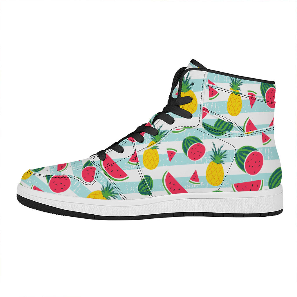Cute Pineapple Watermelon Pattern Print High Top Leather Sneakers
