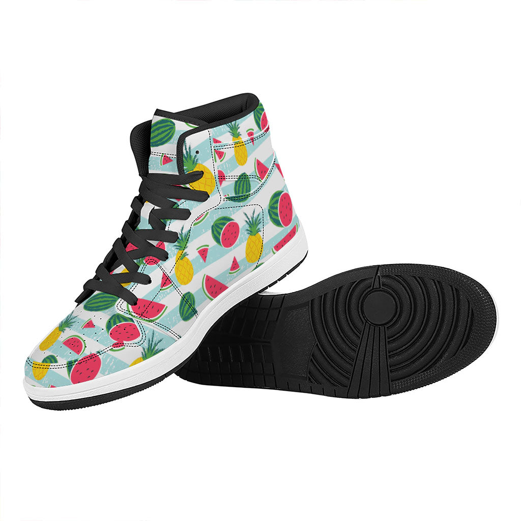 Cute Pineapple Watermelon Pattern Print High Top Leather Sneakers